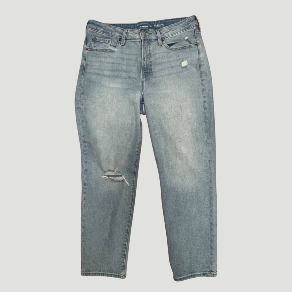Old Navy High Rise OG Straight Jeans Women 12 Light Wash Distressed Pockets